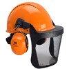 G3000 Kopfschutz-Kombination 3MO315C in Orange mit H31P3E Kapseln, Ratschensystem, Visier 5C Edelstahl, Leder-Schweißband, KWF-Logo